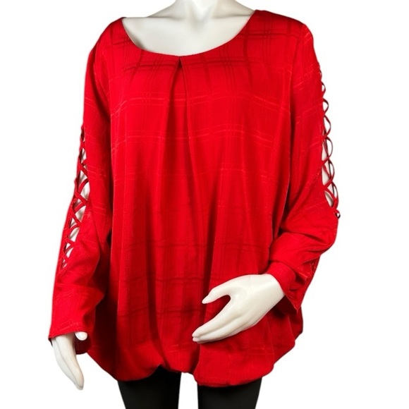 ALYX Women’s Red Long Sleeve Blouse with Stylish Criss-Cross Cutout Sleeves Sz3X - Picture 1 of 15